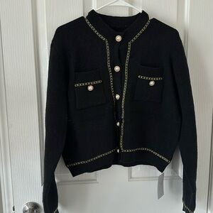 Knit Mix Contrast Stitch Pearls Beaded Crop Cardigan